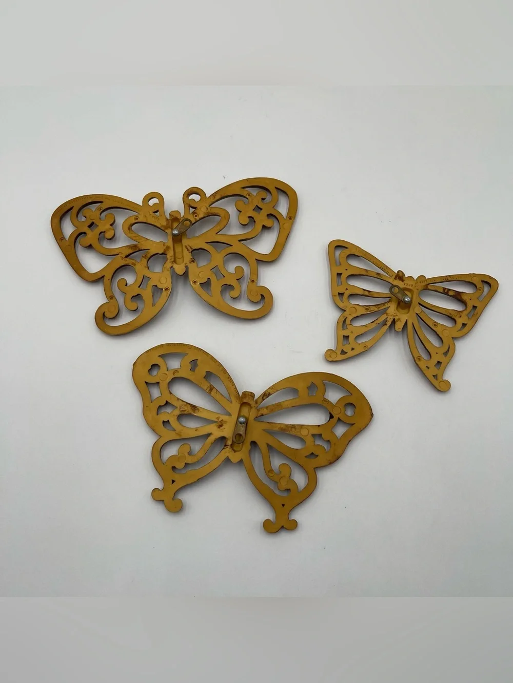 Vintage 1978 Homco Butterfly Wall Decor Set of 3 Faux Wicker Wood MCM Retro